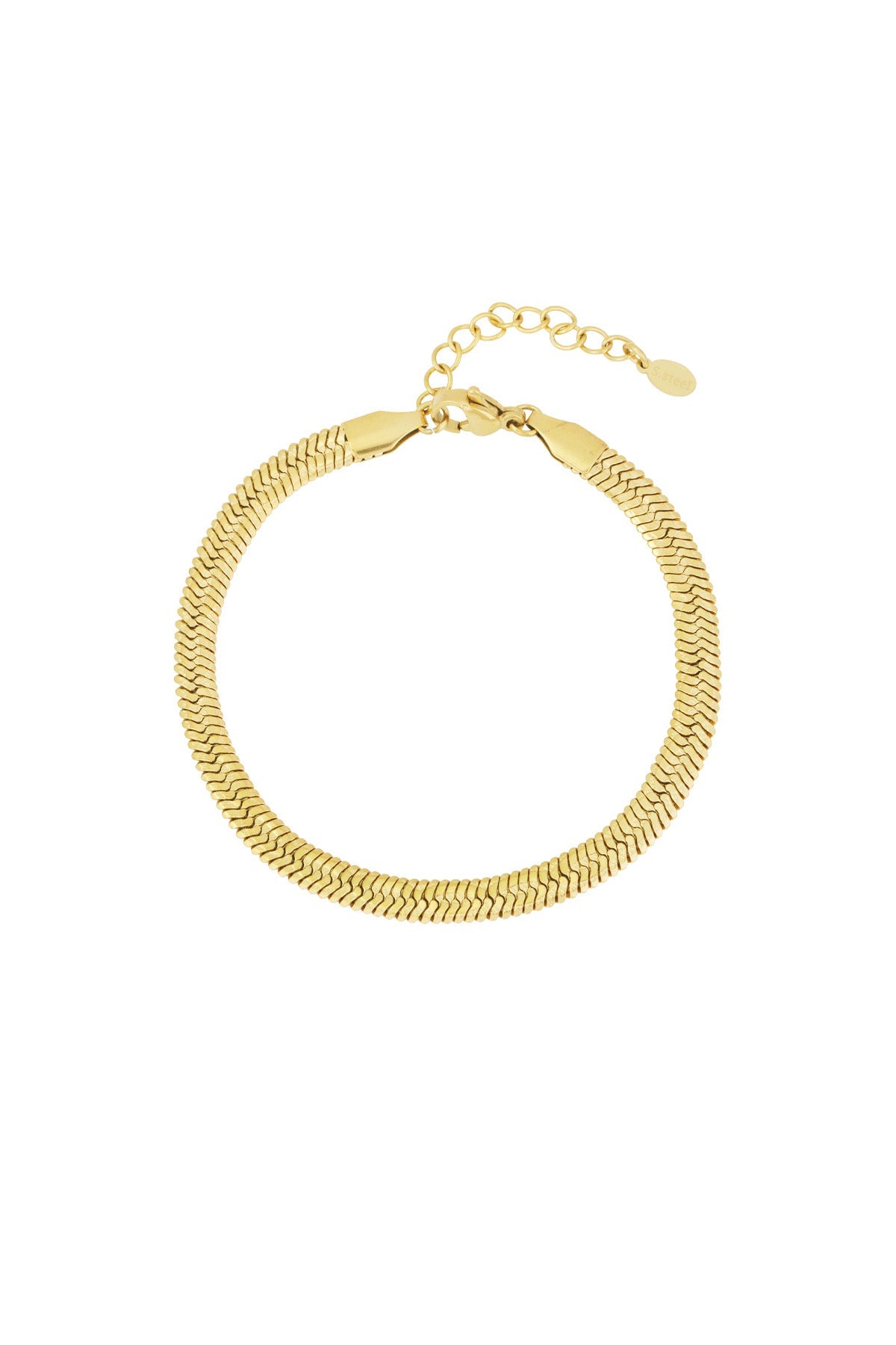 Goudkleurige schakelarmband van roestvrij staal dat niet verkleurt, een alternatief voor messing sieraden