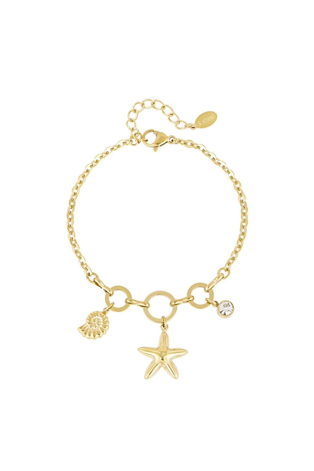 Schelpen sieraden van Bellou: zilverkleurige schelp armband van waterproof roestvrij staal