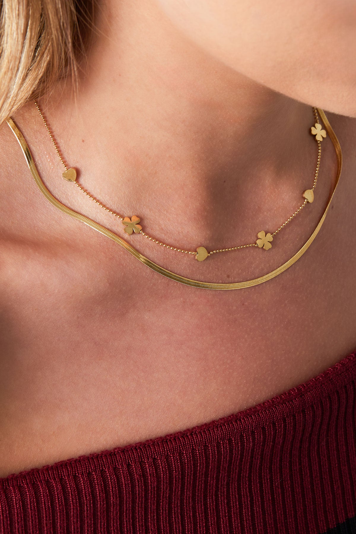 Pure Pair - layered ketting Goud aan hals