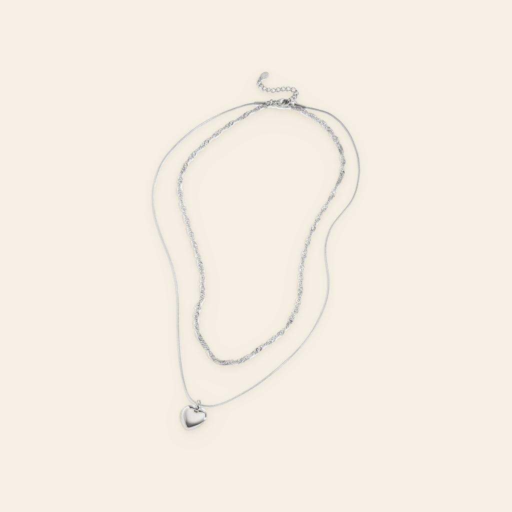 Heart - layered ketting zilverkleurig
