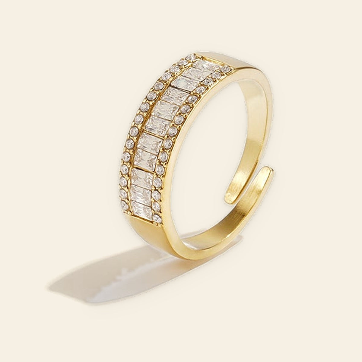 Margaux - Stapelring met baguette steentjes goudkleur