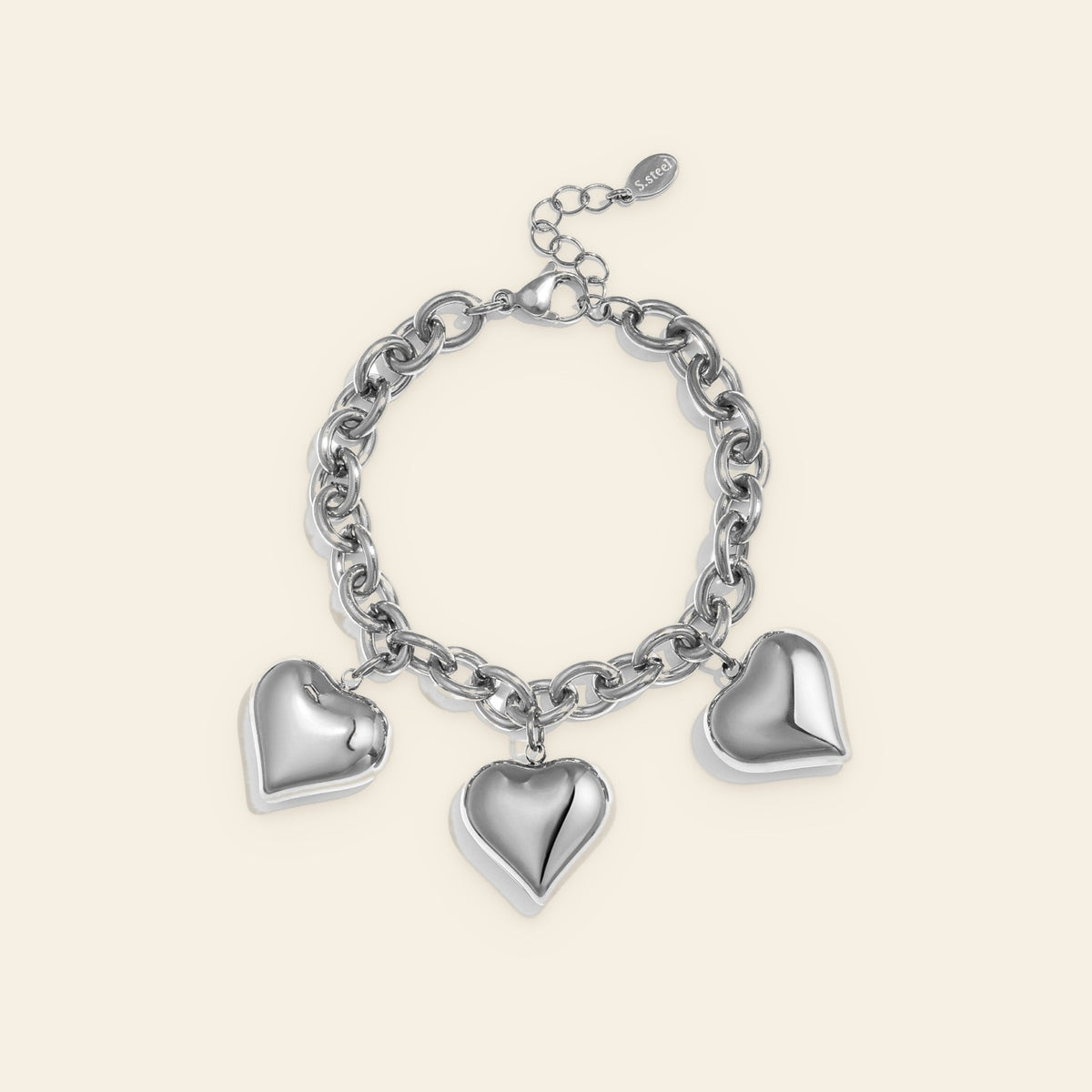 Amour - Hartjes schakelarmband zilverkleur