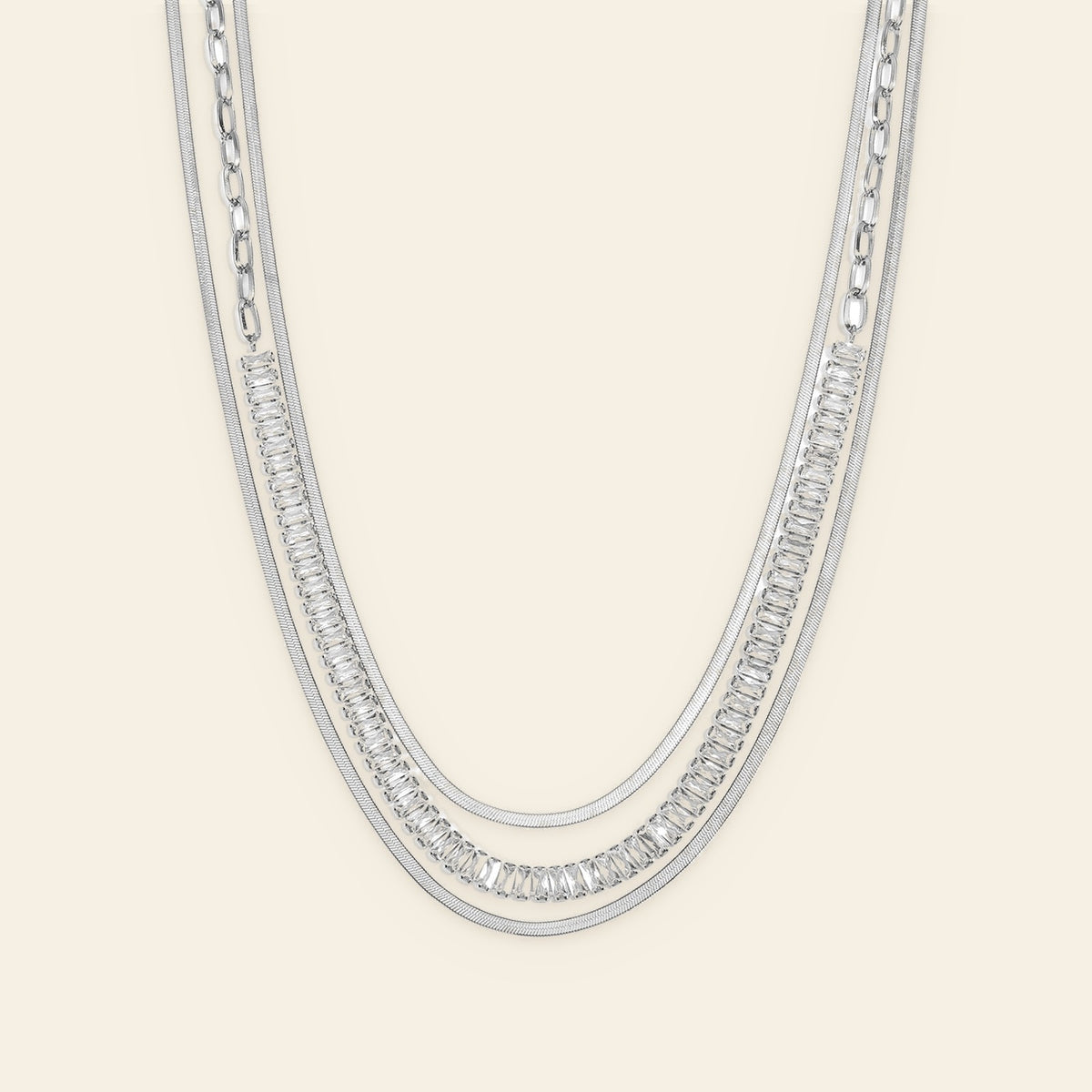 Glamour - Gelaagde ketting met zirkonia zilverkleur