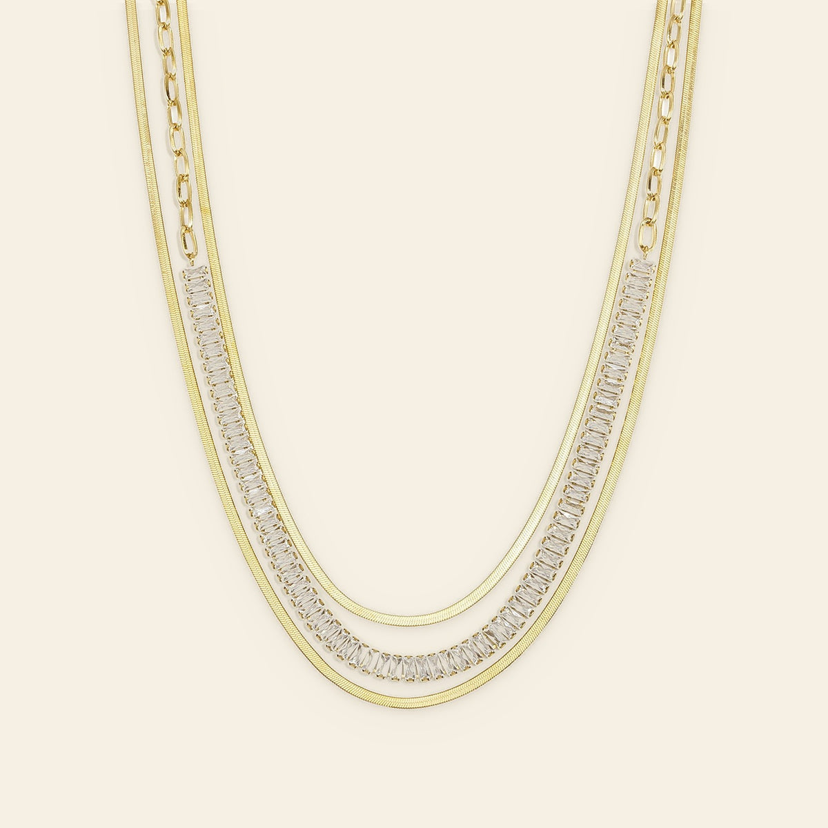 Glamour - Gelaagde ketting met zirkonia goudkleur
