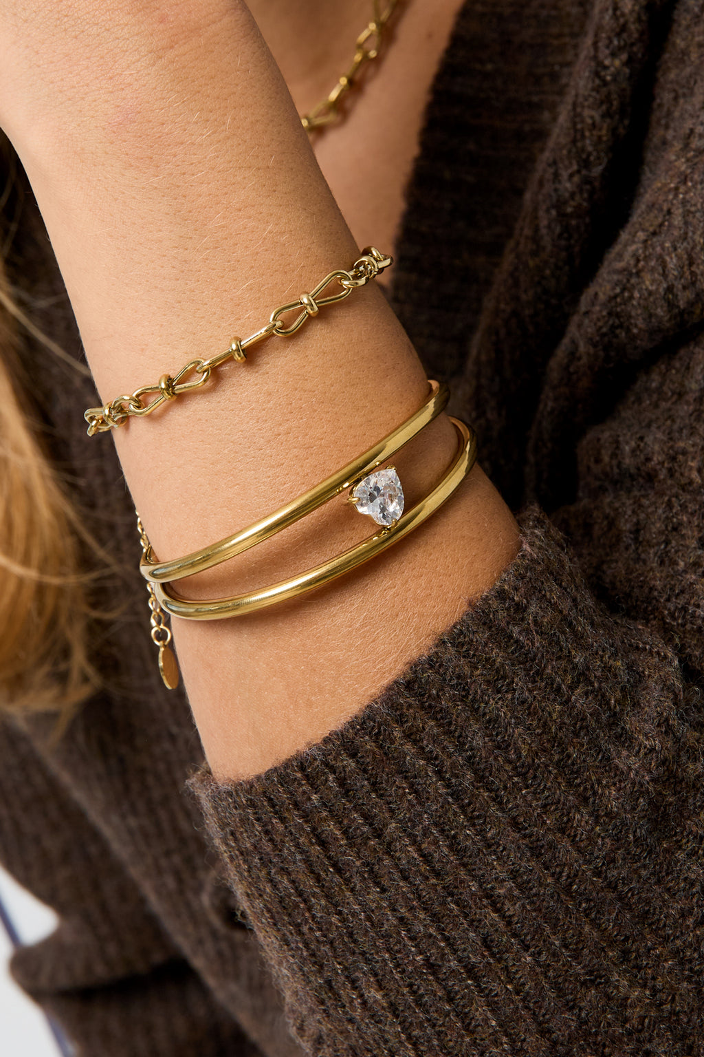 Orla - Dubbele open bangle met zirkonia